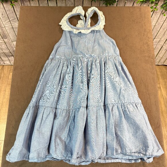 Tommy Bahama Dress Top Blue Trapeze Swing Eyelet Trim Tiered Sz 7-8 (SKU: 161G) - Picture 1 of 4